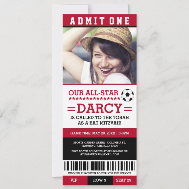 Red Soccer Bat Mitzvah Invites (Front)