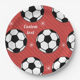 Red Soccer Christmas Striped Festive Ball & Snow  Paper Plate