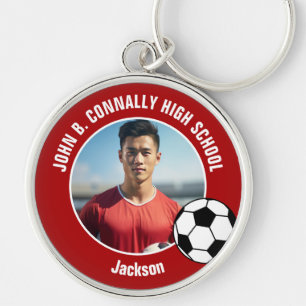 Red Soccer Player Photo High School Keychain