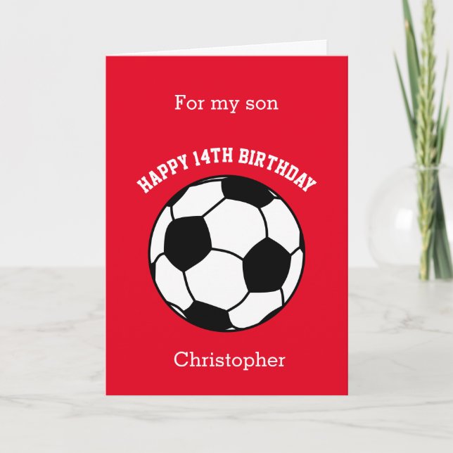 Red Soccer Sport 14e carte d'anniversaire (Devant)
