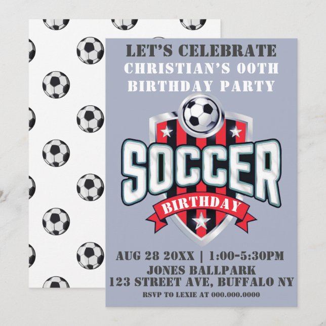 Red Soccer Thème Anniversaire Fête Invitations (Devant / Derrière)