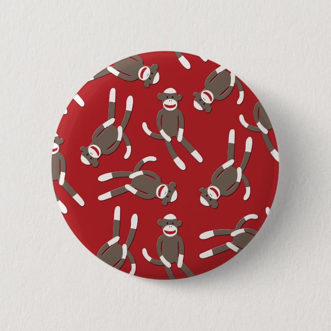Red Sock Monkey Print 2 Inch Round Button (Front)