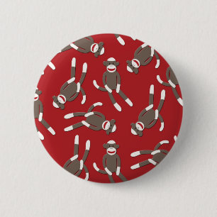 Red Sock Monkey Print 2 Inch Round Button