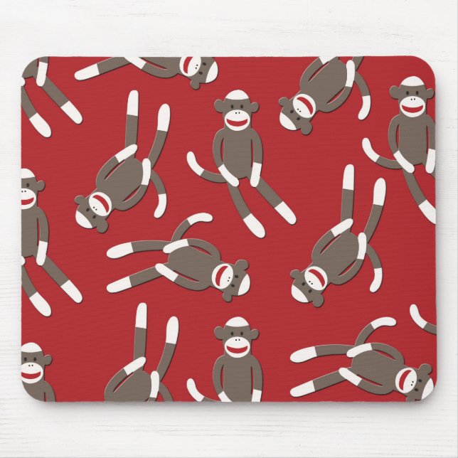 Red Sock Monkey Print Mouse Pad (Front)