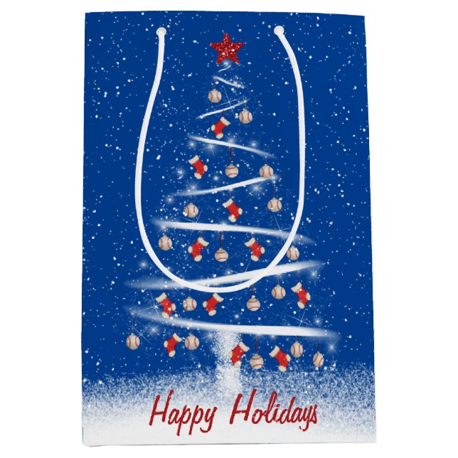 Red Socks and Baseball Christmas Tree Medium Gift Bag (Front)