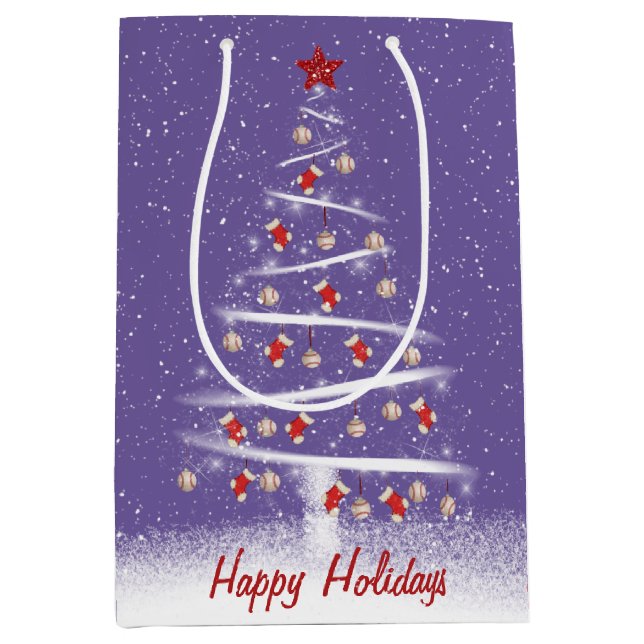 Red Socks and Baseball Christmas Tree Medium Gift  Medium Gift Bag (Front)