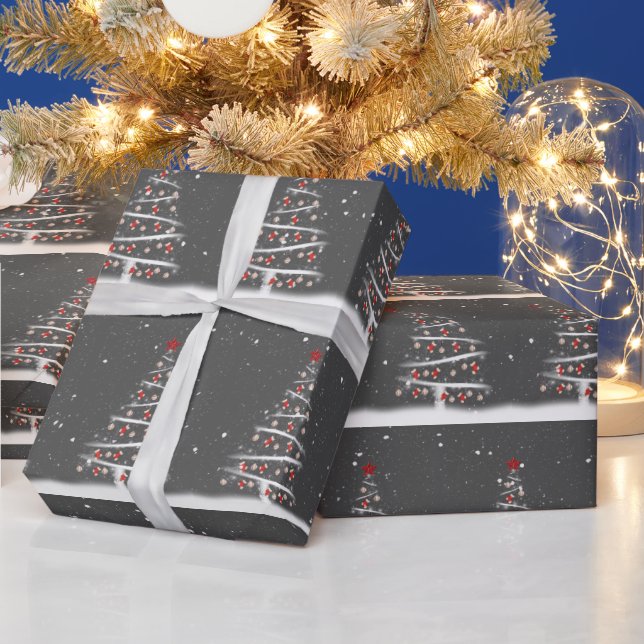 Red Socks and Baseball Ornaments On a Tree Wrapping Paper (Holidays)