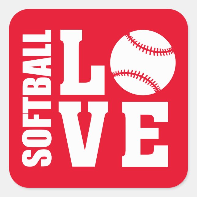 Red Softball Love Square Sticker (Front)