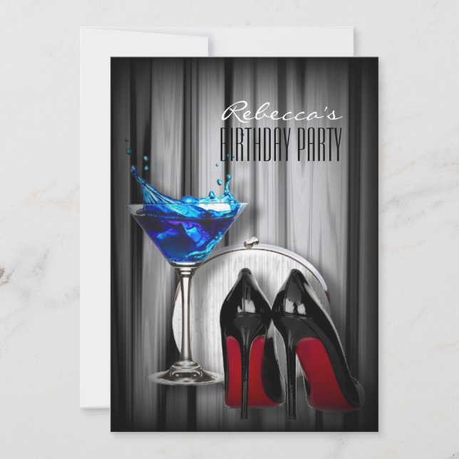 red sole stiletto girly martini cocktail party invitation (Front)