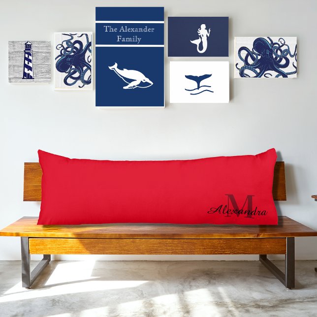 Red solid Colour Monogram name initial  Body Pillo Pillow (Creator Uploaded)