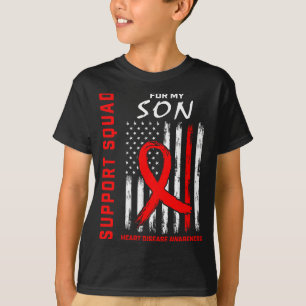 Red Son Heart Disease Awareness Flag Graphic On Ba T-Shirt