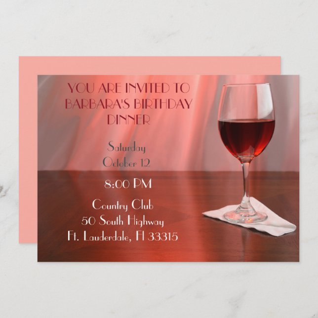 Red Sophisticted Vin rouge anniversaire Invitation (Devant / Derrière)