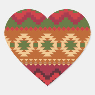 red southwest pattern -  western abstract art heart sticker