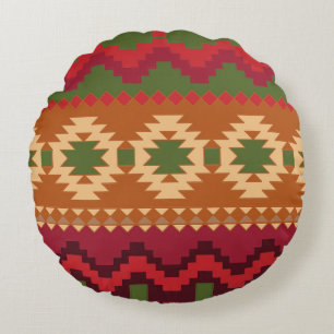 red southwest pattern -  western abstract art round pillow