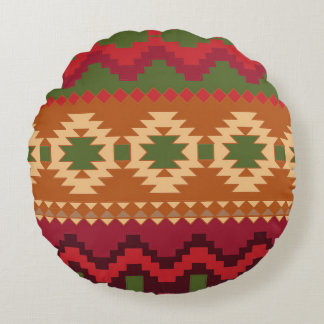 red southwest pattern - western abstract art round pillow
