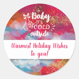 Red Sparkle Abstract Art It's Cold Outside Classic Round Sticker