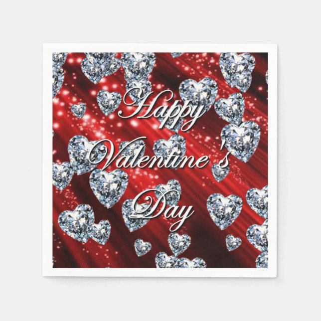 Red Sparkle Diamond Hearts Napkins (Front)