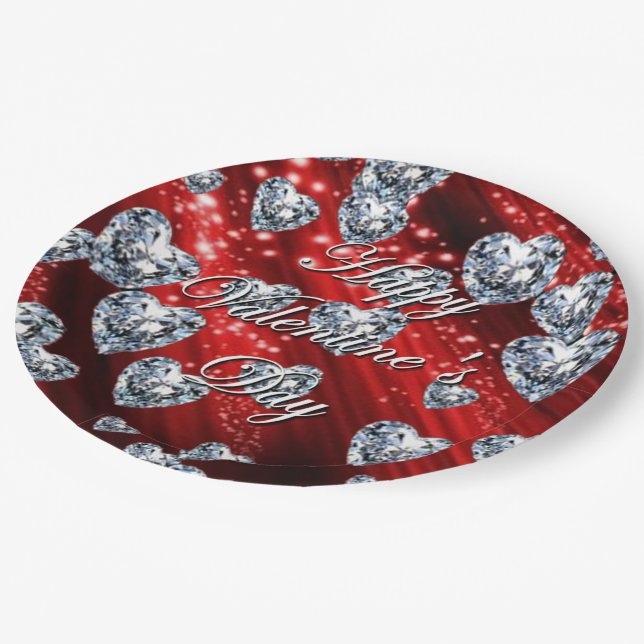Red Sparkle Diamond Hearts Napkins Paper Plate (Angled)