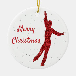 Red sparkle Figure skating ornament (man)