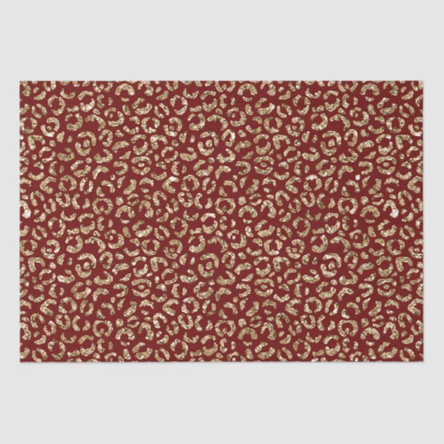 Red Sparkle Glitter Gold Leopard Print Tissue Paper (Front)