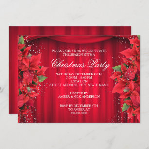Red Sparkle Holly Floral Christmas Party Invite