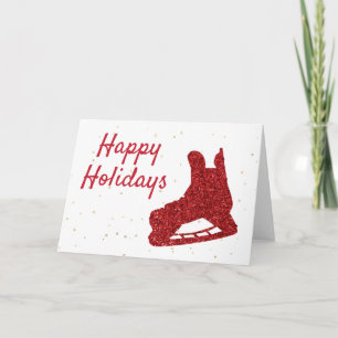 Red sparkle ice hockey Christmas Card