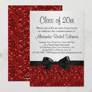 Red Sparkle-look Bow Graduation Invitation