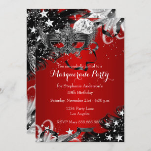 Red Sparkle Magical Night Masquerade Invitation