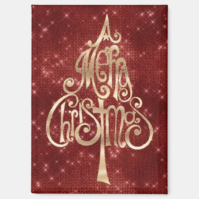 Red Sparkle Merry Christmas Tree Magnet (Front)