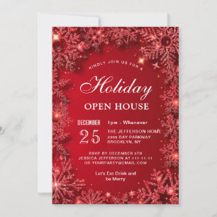 Red Sparkle Snowflake Christmas Holiday OPEN HOUSE Invitation