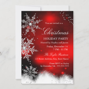 Red Sparkle Snowflake Christmas Holiday Party Invitation