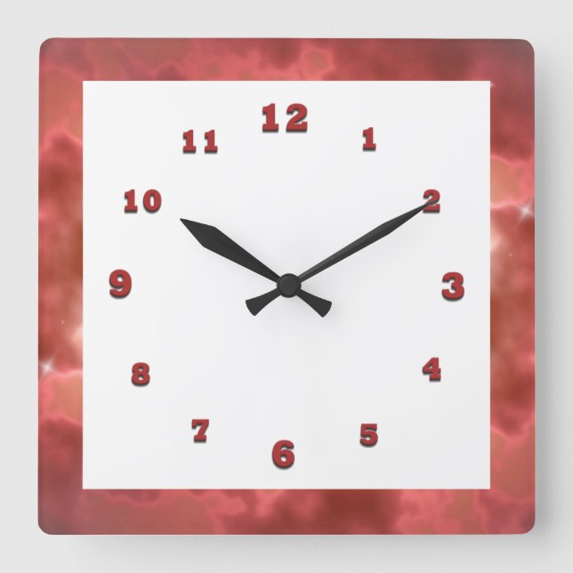 Red Sparkle Square Wall Clock (Front)