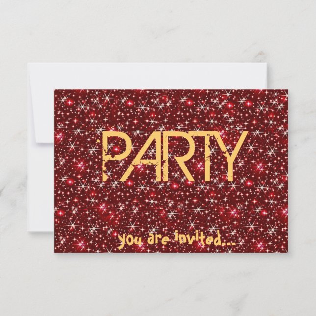 Red sparkle starry glitter party invitation (Front)