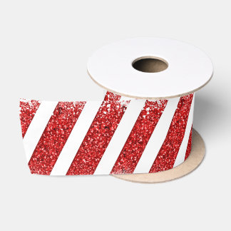 Red Sparkle White Stripe Satin Ribbon