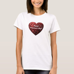 Red sparkles Heart Happy Valentine Day Personalize T-Shirt