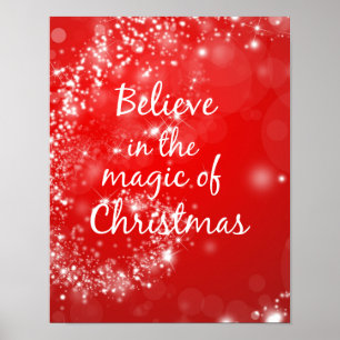 Red Sparkles with Christmas Magic Quote Poster