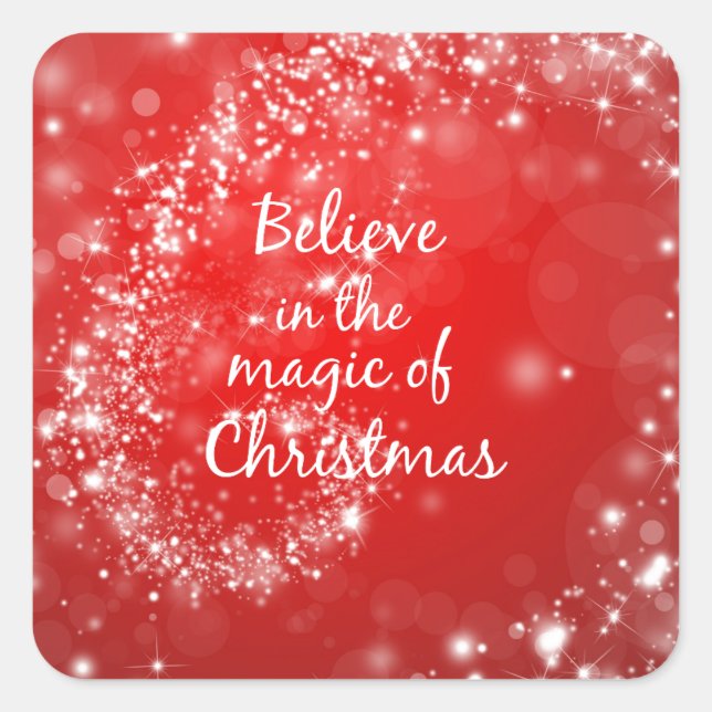 Red Sparkles with Christmas Magic Quote Square Sticker (Front)