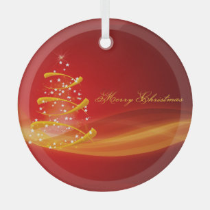 Red Sparkling Christmas Tree Merry Christmas Glass Ornament