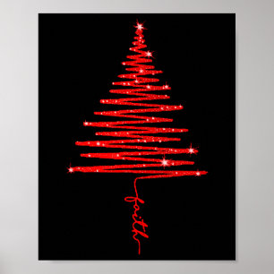 Red Sparkling Faith Christmas Tree Poster