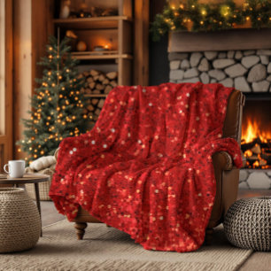 Red sparkling glitter pattern fleece blanket