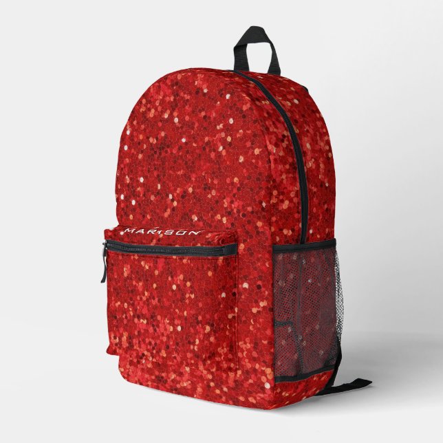 Red sparkling glitter pattern printed backpack (Back Corner Right)