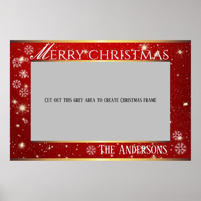 Red Sparkling Joyeux cadre photo Noël Poster (Devant)