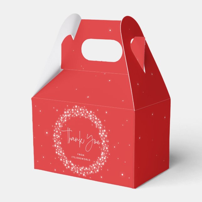 Red Sparkling Lights Thank You Favor Box (Front Side)
