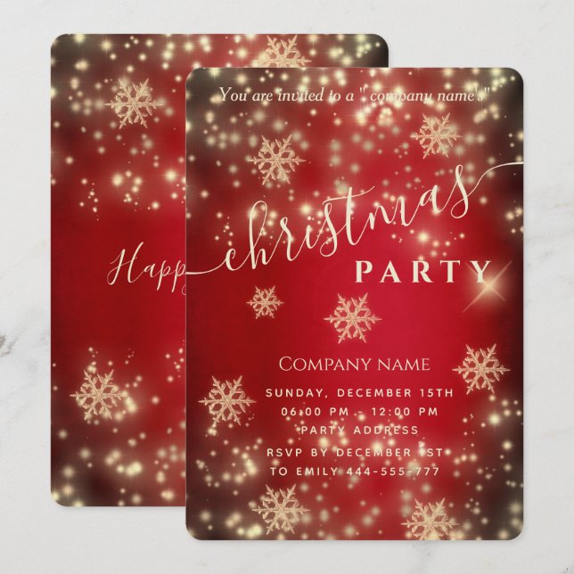 Red Sparkling luxury corporate Christmas party  Invitation (Front/Back)