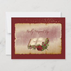 Red Sparkling Roses On Gold Colour Bible Pages RSVP Card