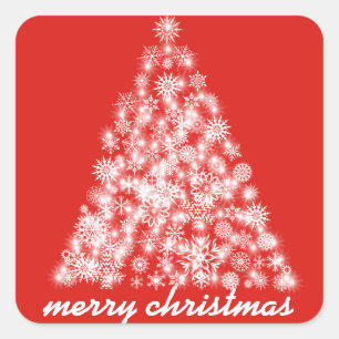 Red Sparkly Christmas Snowflake Tree Square Sticker