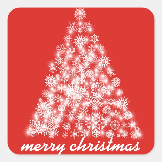 Red Sparkly Christmas Snowflake Tree Square Sticker (Front)