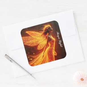 Red sparkly fiery fairy girl fantasy glitter magic square sticker