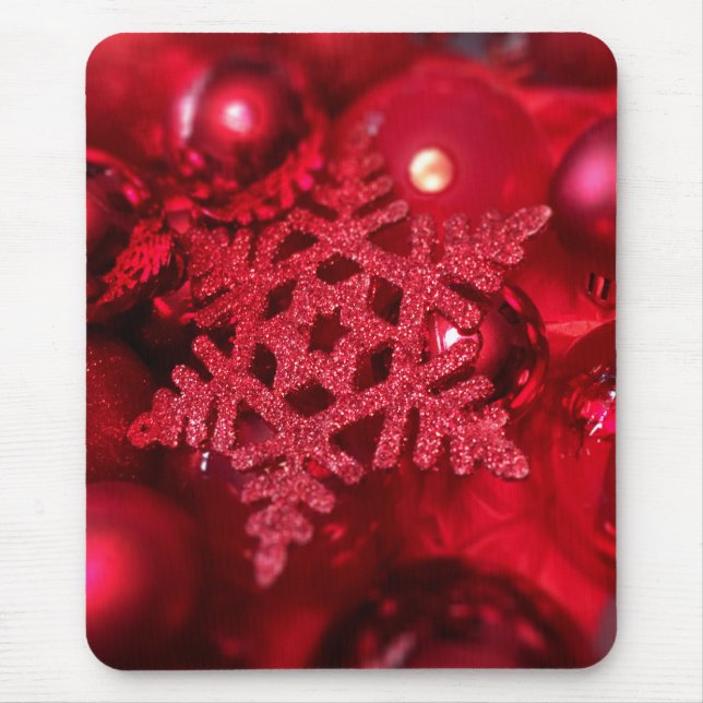 Red sparkly snowflake mouse pad (Front)