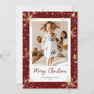 Red Sparkly Snowflake Photo Christmas Cards